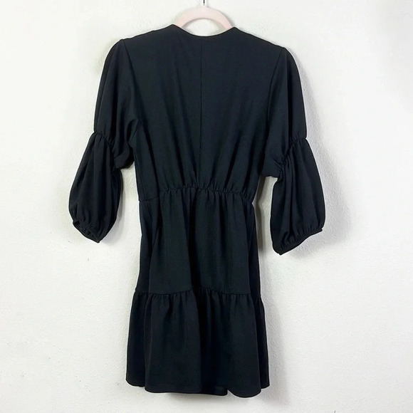 Zara Black Mini Dress 3/4 slight Puff Sleeves in black size Small - Picture 4 of 9